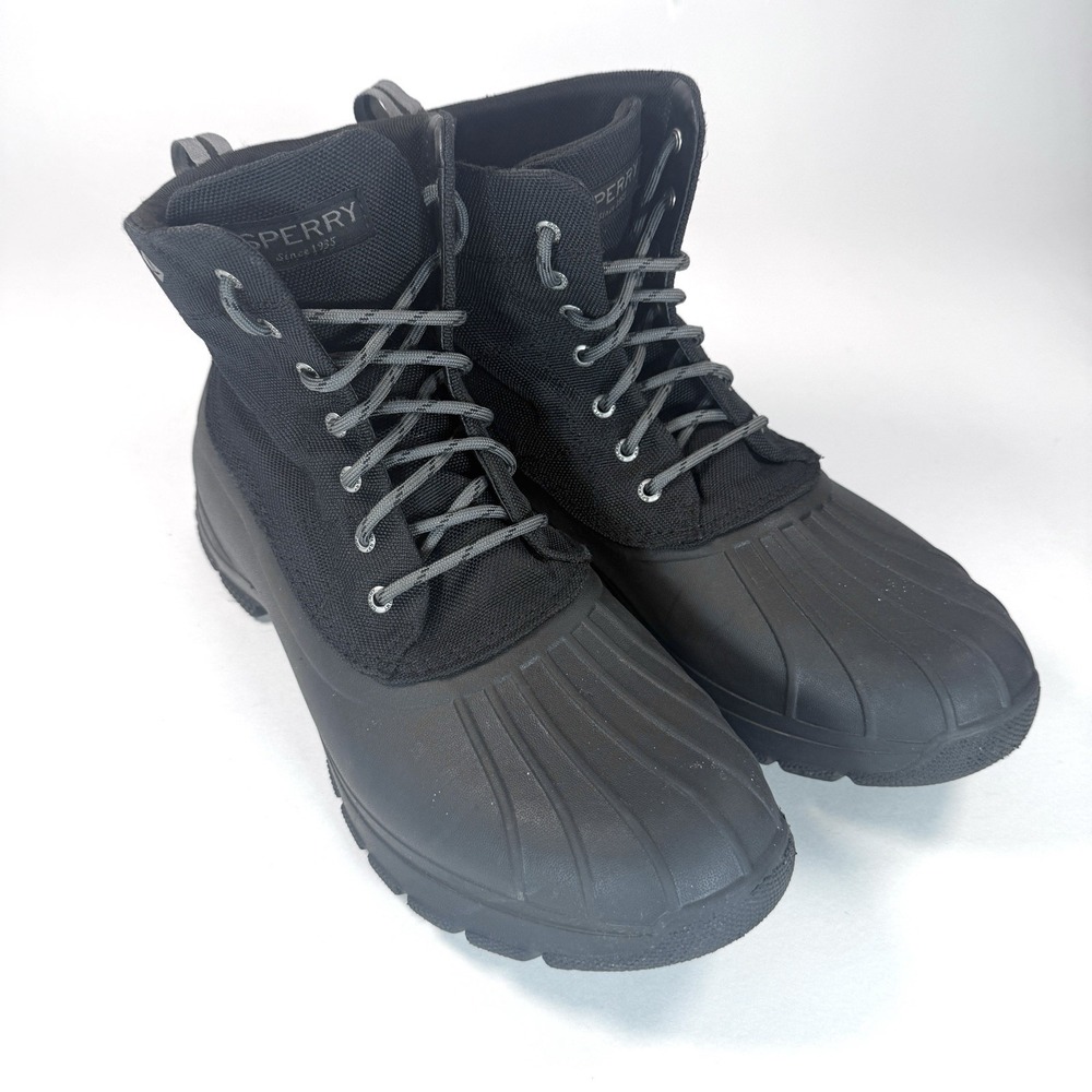 Sperry Avenue Duck Boots Synth Black Men's Rain Waterproof Lace Up Size 12 M